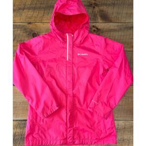 Columbia Omni Tech Girls Hot Pink Full Zip Hooded Windbreaker Jacket Size 18/20
